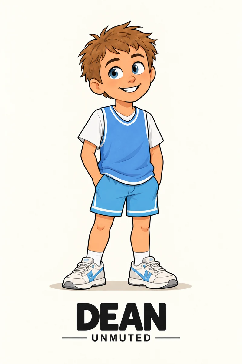Dean’s illustrated character in his blue basketball outfit